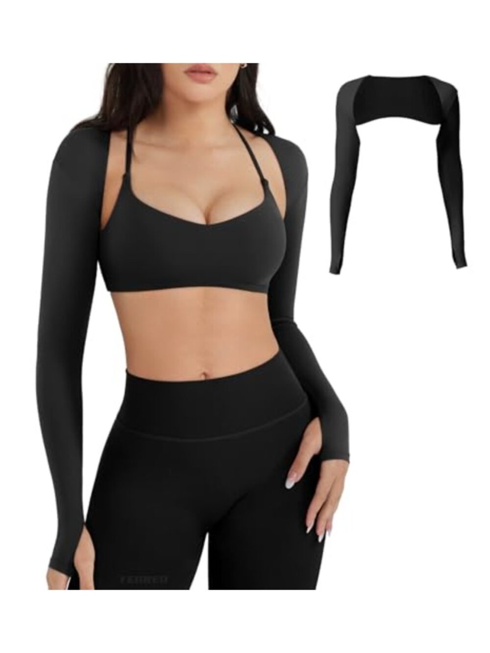 Women's Crop Top Bolero Shrug Long Sleeve Thumb Hole Athletic Sports